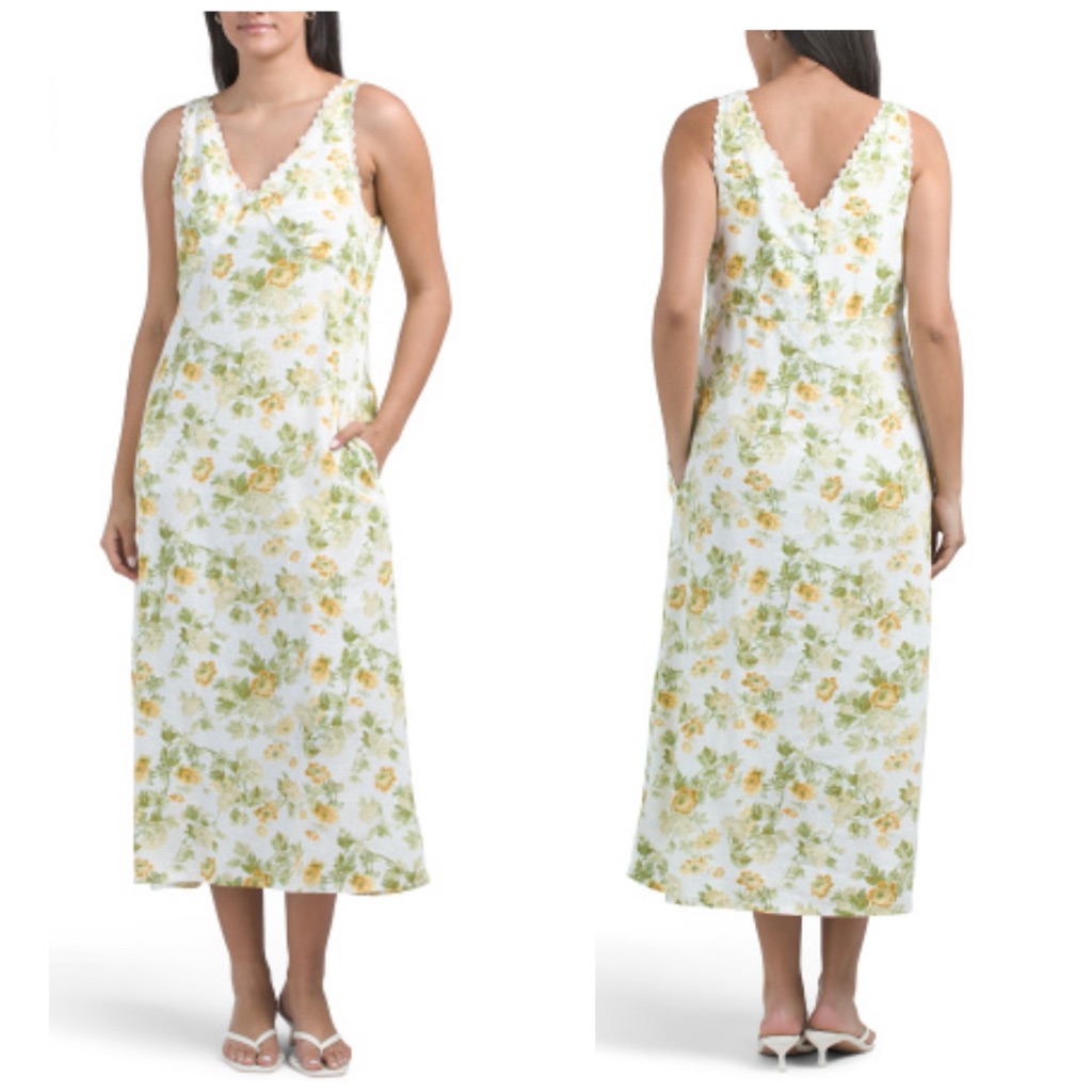 Organic Linen Blend Lace Trim Floral Maxi Laura Ashley Size 4